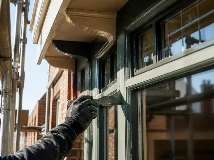 Jaren-30-woning in Arnhem met houten erker en kozijnen die geschilderd worden