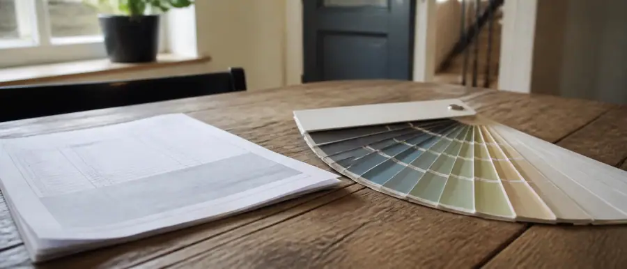 Uitgeprinte offerte op tafel met een opengeklapte kleurenwaaier ernaast